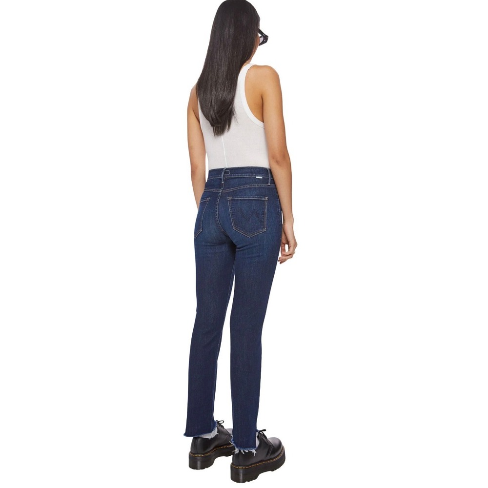Mother Crop Looker Fray Jeans Flowers From the Storm Indigo Blue Skinny Size 25